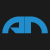 Blue pixelated arch-shaped icon with two curved segments and a central vertical line on a black background.