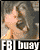 Two side-by-side animated frames of a pixelated cartoon character with long brown hair wearing a yellow top, displayed on a gray background with "FBI busy" text at the bottom.
