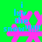 Pixelated pink snowflake with blue text 'i luv the snow!!!!' on bright green background, animated as four distinct frames showing sequential pixel shifts.