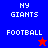 A split-screen animation shows two versions of 'MY GIANTS FOOTBALL' text with star symbols changing color between blue and red backgrounds.