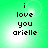 Green background with pixelated text 'i love you arielle' in four identical arranged in a