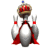Animated icon of a bowling pin wearing a crown, with red cape and blue gem on top, alternating between two poses showing different arm positions.