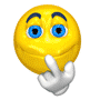 Yellow cartoon face with blue eyes and dark eyebrows, white hand gestures changing across frames.