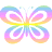 A 48x48 pixel animated buddy icon featuring a rainbow-colored butterfly on the left frame and green text reading "Original Icons .com" on the right frame, displayed as a contact sheet with two sampled frames.