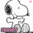Pixelated black-and-white cartoon character Snoopy in two side-by-side frames with pink and gray text labels, showing subtle animation differences between the left and right versions.
