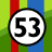 Animated contact sheet showing three frames of a Herbie-themed buddy icon with racing stripes, number 53, and concentric circles on green background.