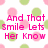 Pixelated text in bright pink reads "And That Smile Lets Her Know" on the left and "She's Some Bodys Hero" on the right, set against a white background with scattered green and pink circles.