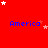 Red background with blue 'America' text repeated in a , white and pink stars scattered throughout, gray rectangle in bottom-right corner