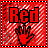 Red text 'Red' above a red hand icon on a red, white, and gray striped background with a black and white dotted border.