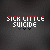 Pixelated text 'SICK LITTLE SUICIDE' in rainbow gradient with small heart symbols below on dark background.