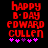 Red pixelated text 'happy B-DAY EDWARD CULLEN' on black background with pink and purple asterisks below, two versions differ in asterisk arrangement.