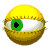 Yellow spherical object with green eyes and black pupils, displaying sequential eye movements