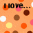 Pixelated orange background with multicolored polka dots and black text reading "I love... Taylor. Erin. Willy. And Danny!" in a blocky font.
