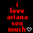 Red pixelated text on black background reads 'i love ariana 500 much' with white heart symbol, show identical static content