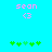 Pixelated blue background with pink text 'sean' and '<3' above green plus signs in two identical side-by-side arrangements.