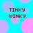 Pixelated text "TINKY WINKY" appears in four quadrants over a cyan background with overlapping pink and purple circles.