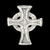 A silver Celtic cross on black background transitions to a blue circular frame with two white theatrical masks showing exaggerated expressions.