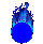 Six blue circular icons with pixelated blue and dark blue flame-like shapes above them, arranged in two of three on a gray background