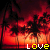 Animated contact sheet showing two frames of a pixelated sunset scene with palm trees and the word "LOVE" in yellow-and-white text at the bottom.