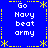 Blue background with yellow dashed border and star motifs, displaying four identical white text blocks reading 'Go Navy beat army' in pixelated font.