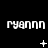 Pixelated white text 'ryann' repeated across three on black background with changing symbols below each
