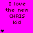 A bright pink background displays repeated text "I love the new CHRIS kid" with varying heart counts in black pixelated font, including a gray rectangle in the bottom-right corner.