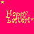 four and four displays 'Happy Easter!' text in yellow pixelated font on a bright pink background with scattered small stars