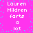 A static image with a bright pink background and cyan dots, displaying repeated white text reading "Lauren Mildren farts a lot" in pixelated font.
