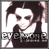 15 identical black-and-white images showing a person with dark hair and heavy eye makeup, each overlaid with text reading "EVERYONE leaves me" followed by different words