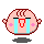 Pixelated pink round character with red outline, blue tears, and small pink blushes in various expressions including crying, winking, and neutral states.