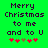 Green background with pixelated text reading 'Merry Christmas to me and to U' above four red and one brown star-like symbols.