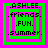 .ASHLEE. friends. FUN. summer. text in four green squares with pink borders on a bright pink background, each square has one less border than the previous.