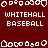 Pixelated white icons on dark red background with repeated 'WHITEHALL BASEBALL' text in two , some icons show baseballs and bats