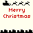 Pixel art Santa sleigh with reindeer and 'Merry Christmas' text, showing animation variations in reindeer count and cityscape background.
