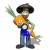 Pixelated animated buddy icon showing a farmer character holding carrots with slight pose variation between frames.