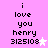 Pixelated text on pink background with two star animations; 'i love you henry 3125108' appears in black, stars alternate between white and light purple.