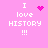 Pixelated pink background with white text reading "I love HISTORY !!!" and four distinct animated pixel art symbols replacing each other.