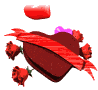 Animated sequence showing a large dark red heart with red ribbon and roses, with floating hearts changing color and position across frames.