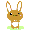 Brown cartoon rabbit with white belly and inner ears stands on green patch, eyes closed in some frames.