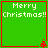 Green square with red border displays "Merry Christmas!!" text and small red tree icon at bottom-right corner.