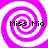 Four identical pixelated spiral patterns in magenta and white with black text reading "Miss Mia" overlaid on each spiral.