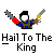 Animated contact sheet showing six frames of a pixel art character holding dual chainsaws with red sparks, each frame labeled "Hail To The King" below the character.