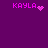 Purple background with four instances of 'KAYLA' text in pink pixelated font, each paired with a distinct animated symbol.
