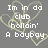 Pixelated text reads "Im in do club hollain' A boyboy" over a gray background with a faint, light-colored heart outline.