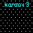 Pixelated cyan text 'karaa<3' repeated four times on a black background with white dots, arranged in a