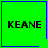 Four green squares with blue borders display "KEANE" text; top-right has a blue heart, bottom-right has a blue star, others are plain.