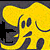 Yellow elephant silhouette with blue outline on dark gray background, featuring flame symbol on side and mirrored text below.