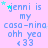 A static image with light purple background displaying repeated text "jenni is my casa-nina ohh yea «33" in blue pixelated font, surrounded by small cyan and white stars.