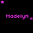 Pixelated pink text 'Madelyn' appears below scattered purple and pink stars on a black background, with a gray rectangle in the bottom-right corner.