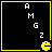 Four identical display a black background with yellow border, white text 'AMGZ', and a yellow Pac-Man icon with mouth open on the right